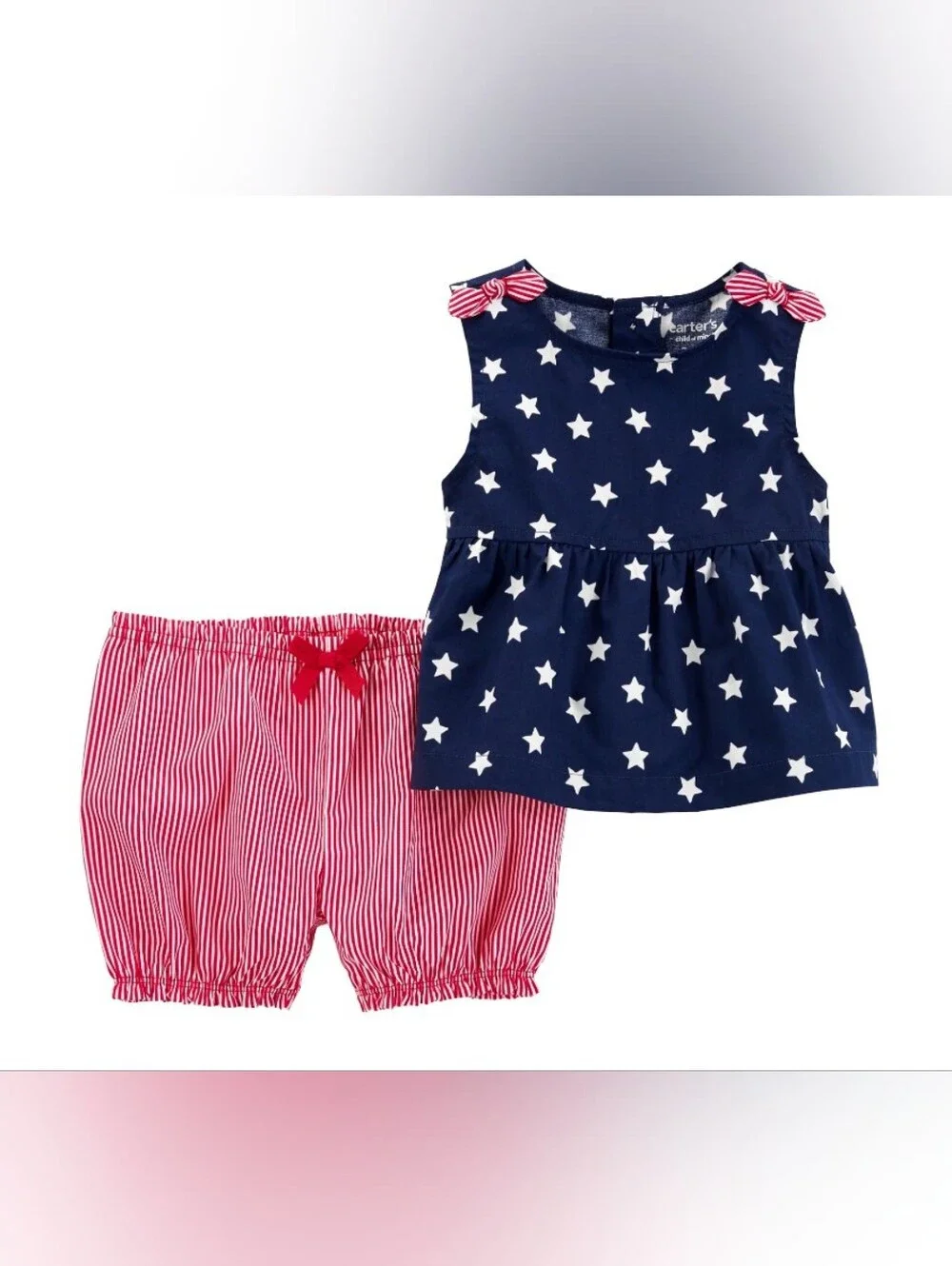Carter's Navy Star Peplum Top with Red & White Stripe Shorts Set